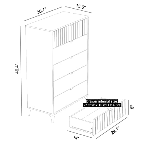 Galano Zaffy 5 Drawer Chest, Tall Dresser, Dresser with Storage, Chest of Drawers, Organizers and Storage Cabinet for Hallway, Entryway or Living Room