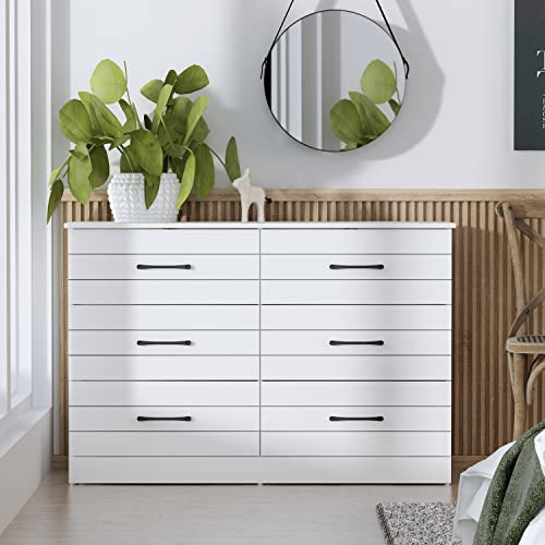 Galano Elis 6 Drawer Dresser Wide Dressers for Bedroom 6 Deep Drawers for Closet Organizer Tool-Less Ultra Fast Assembly with Interlock Drawer Feature Matt White