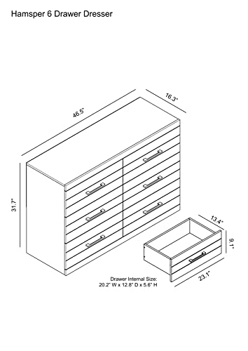 Galano Hamsper 6 Drawer Dresser Wide Dressers for Bedroom 6 Deep Drawers for Closet Organizer Tool-Less Ultra Fast Assembly with Interlock Drawer Feature Dusty Grey Oak
