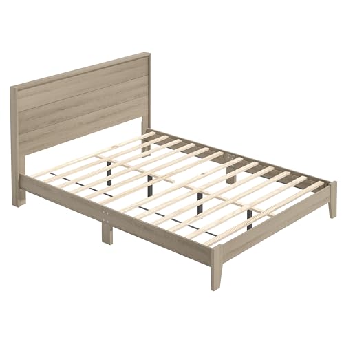 Galano Payne Queen Bed Frame with Headboard - Bed Frame Queen Size - Queen Size Bed Frame - Wood Bed Frame - No Box Spring Needed - Strong Weight Capacity - Oslo Oak