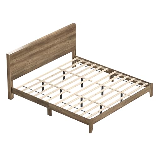 Galano Payne King Platform Bed Frame with Headboard Bed - Wood King Bed Frame - Wood Headboard and Frame - King Bed Frame - King Size Bed Frame - Easy Assembly - Knotty Oak