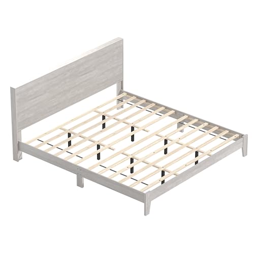 Galano Payne King Bed Frame and Headboard - King Size Bed - King Size Bed Frame - King Bed Frame and Headboard - No Box Spring Needed - Easy Assembly - Dusty Grey Oak