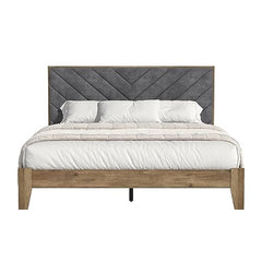 Galano Vancus Upholstered Queen Bed Frame with Headboard - Bed Frame Queen Size - Queen Size Bed Frame - Wood Slat Support - No Box Spring Needed - Strong Weight Capacity - Easy Assembly - Knotty Oak