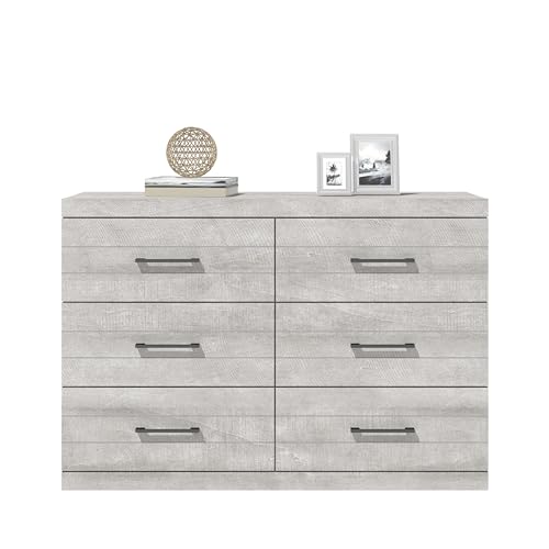 Galano Hamsper 6 Drawer Dresser Wide Dressers for Bedroom 6 Deep Drawers for Closet Organizer Tool-Less Ultra Fast Assembly with Interlock Drawer Feature Dusty Grey Oak