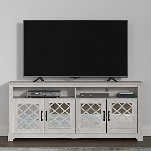 Galano Millicent 4 Door TV Cabinet - Home Entertainment Center - Boho TV Stand - Living Room Furniture - Console with 4 Doors - Easy Assembly - Dusty Grey Oak