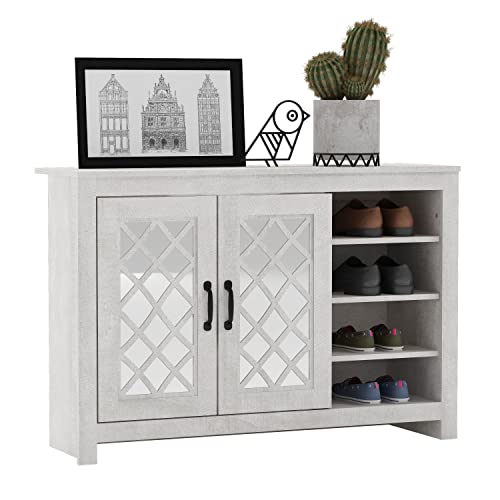 Galano Millicent 16 Pair Shoe Cabinet with 2 Door with Shelves - Modern Shoe Rack - Standing Shoe Cabinet - Shoe Storage with Doors - Shoe Rack, Shoe Organizer for Home - Office - Dusty Grey Oak - Galano Furniture