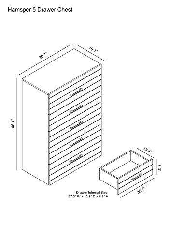 Galano Hamsper 5 Drawer Dresser - Hallway - Chest Organizer and Closet Cabinet Unit - Entryway or Living Room - Knotty Oak - Galano Furniture