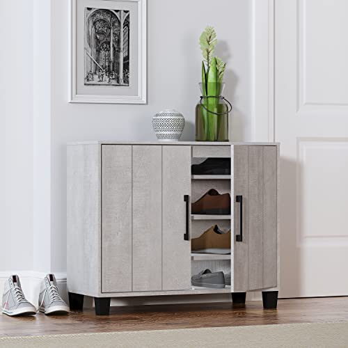 Galano 12 Pair Lucca 2 Door Shoe Storage Cabinet with Doors - Shoe Storage Entryway - Dusty Grey Oak - Galano Furniture