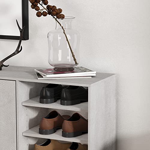 Galano 16 Pair Lucca 2 Door Shoe Storage Cabinet with Open Shelf and Doors – Shoe Rack - Shoe Storage Entryway – Shoe Organizer for Home and Office - Dusty Grey Oak - Galano Furniture