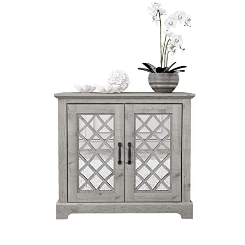 Galano Millicent 2 Door Sideboard - Buffets & Sideboards - Storage Cabinet - Buffet Cabinet - Accent Cabinet - Credenza for Living Room - Acrylic Mirror - Mexican Grey