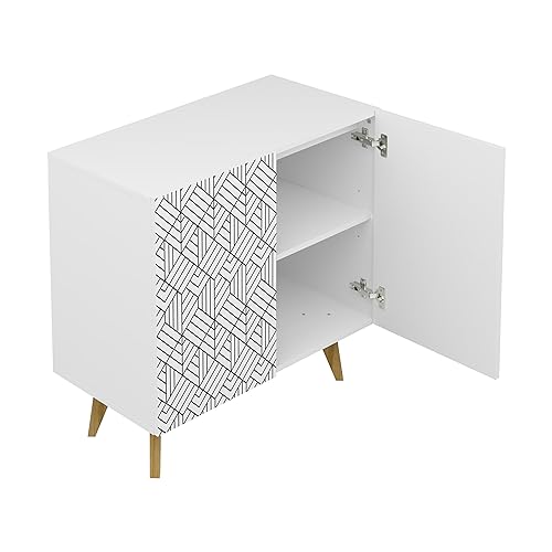 Galano Capson Mondrian 2 Door Sideboard - Buffets & Sideboards - Storage Cabinet - Buffet Cabinet - Accent Cabinet - Credenza for Living Room - Printed Doors - White with Printing