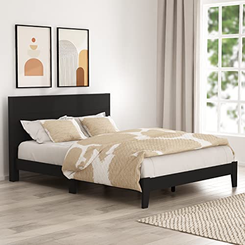 Galano Deluxe Wood Platform Bed Frame with Headboard, Wooden Slat Support, No Box Spring Needed,Easy Assembly, Queen Size