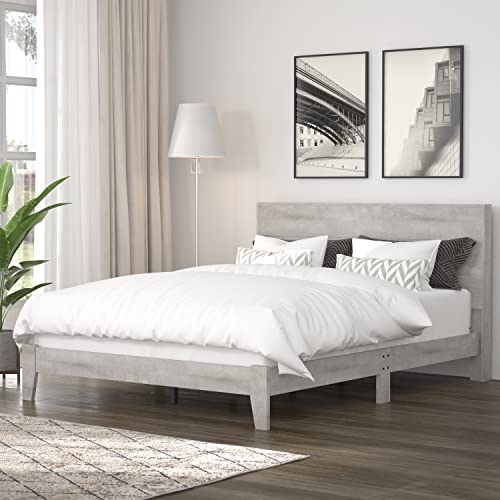 Galano Payne Queen Bed Frame with Headboard - Bed Frame Queen Size - Queen Size Bed Frame - Wood Bed Frame - No Box Spring Needed - Strong Weight Capacity - Dusty Grey Oak