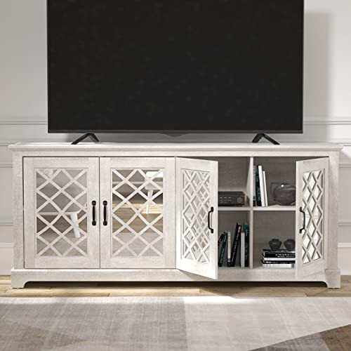 Galano Millicent TV Stand for 65-75 inch TV - Home Entertainment Center - Boho TV Stand - Living Room Furniture - Console with 4 Doors - Easy Assembly - Dusty Grey Oak