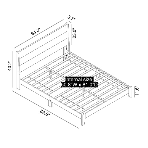 Galano Abby Retro Queen-Bettrahmen mit Kopfteil – Bettrahmen Queen Size – Queen-Size-Bettrahmen – Holzbettrahmen – Kein Boxspringbett erforderlich – Hohe Gewichtskapazität – Bernsteinfarbener Nussbaum