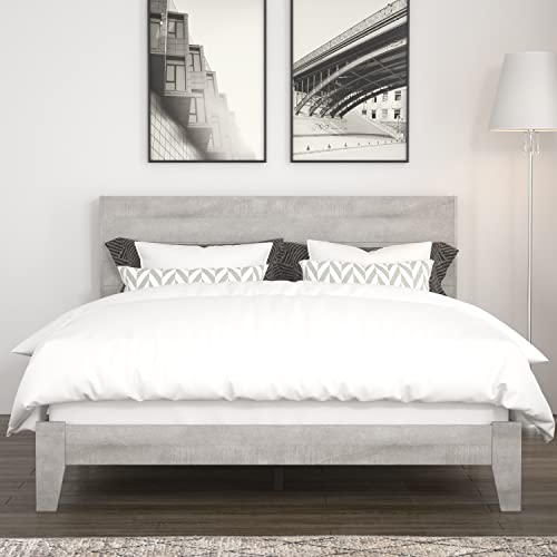 Galano Payne Queen Bed Frame with Headboard - Bed Frame Queen Size - Queen Size Bed Frame - Wood Bed Frame - No Box Spring Needed - Strong Weight Capacity - Dusty Grey Oak