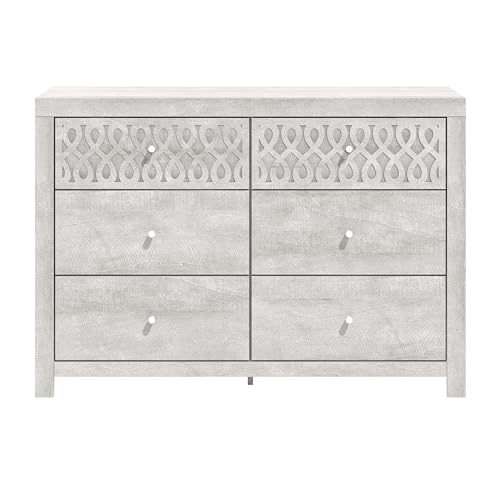 Galano Lavish Kommode mit 6 Schubladen, Schlafzimmer-Organisation, Schrank-Organizer, Holzschubladen für Kleidung, lasergeschnittenes Design, 16,06" T x 45,35" B x 31,73" H, staubige graue Eiche