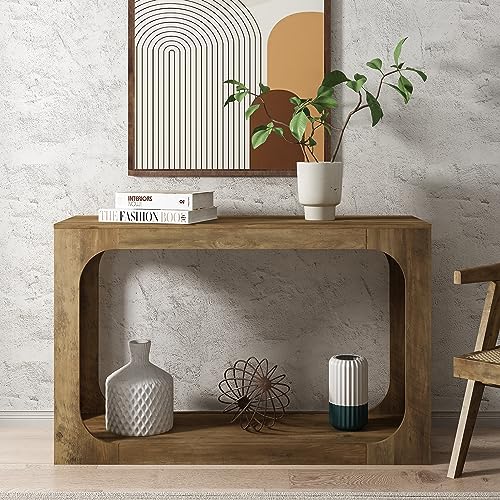 Galano Doyle Sofa Console Table - Bookshelf with Storage - Entryway Table - Living Room Tables - Living Room Furniture - Side Table - End Table - Easy Assembly - Knotty Oak