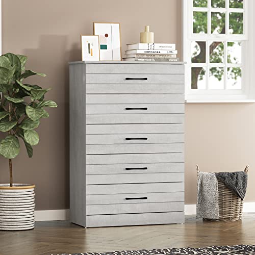 Galano Elis 5 Drawer Dresser - Dressers & Chest of Drawers - Dresser for Bedroom - Bedroom Furniture - Wood Dresser - Clothes Drawer Organizer - Ultra Fast Assembly - Dusty Grey Oak