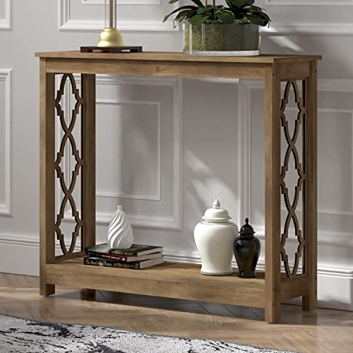 Galano Heron Console Table - Bookshelf with Storage - Entryway Table - Living Room Tables - Living Room Furniture - Side Table - End Table - Easy Assembly - Knotty Oak