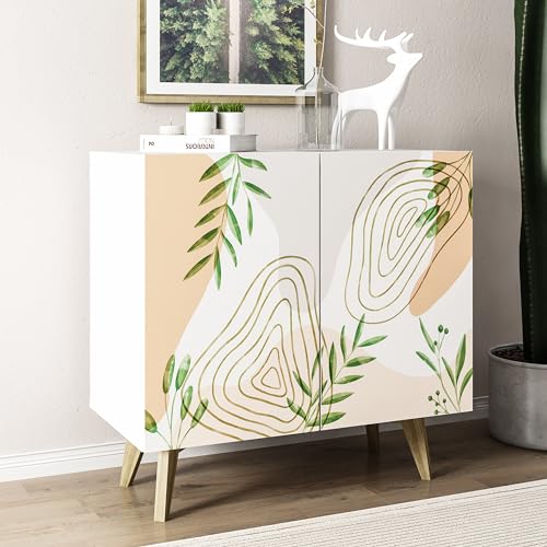 Galano Capson Fiere 2 Door Sideboard - Buffets & Sideboards - Storage Cabinet - Buffet Cabinet - Accent Cabinet - Credenza for Living Room - Printed Doors - White with Printing