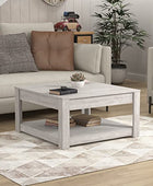 Galano Philia Square Storage Coffee Table with Drawer - Living Room Shelf - Hidden Storage - Distressed Rustic Wood Finish - (Dusty Grey Oak) - Galano Furniture