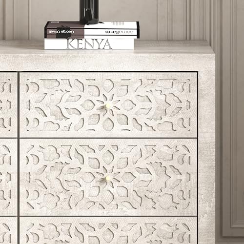 Galano Avaro 6 Drawer Dresser Wooden Bedroom Furniture Large Dresser with Drawer Organizer Laser Cut Design 45.35" D x 16.06" W x 31.73" H Dusty Grey Oak