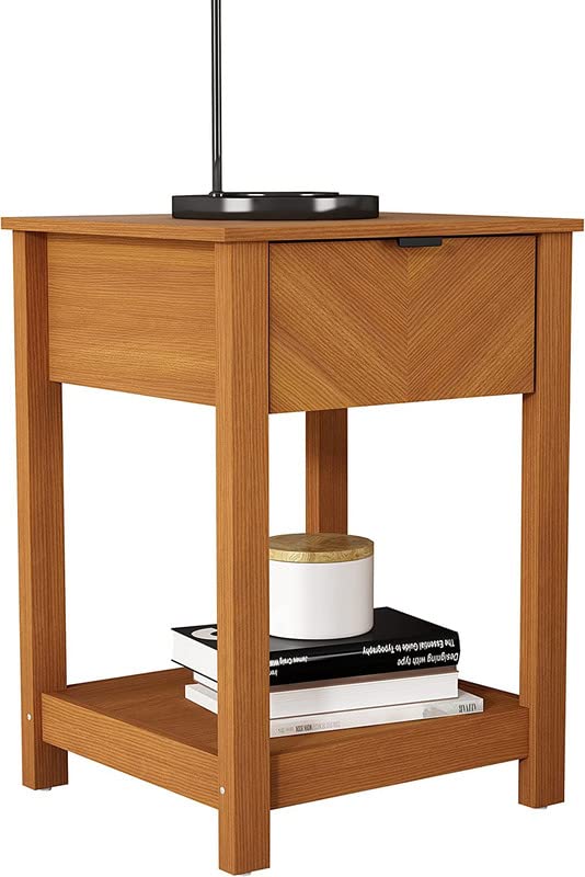 Galano Amigos Nightstand - Nightstand with Drawer - Nightstand Lamp - End Table - Side Table - Bedside Table - Drawer Glides - Engineered Wood - Easy Assembly - Amber Walnut