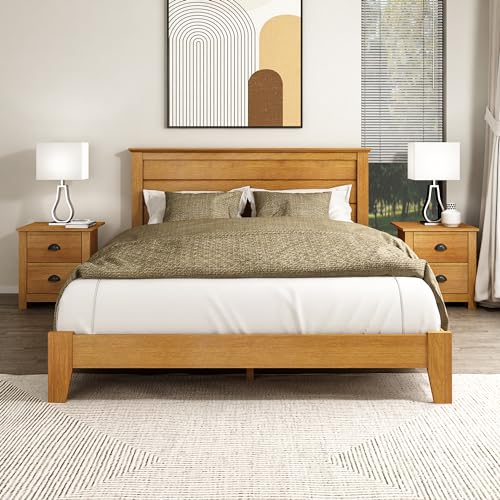 Galano Tiena Queen Bed Frame with Headboard - Bed Frame Queen Size - Queen Size Bed Frame - Wood Slat Support - No Box Spring Needed - Strong Weight Capacity - Amber Walnut