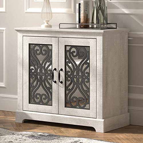 Galano Calidia 2 Door Accent Cabinet with Storage - Modern Distressed Oak Finish - Entryway - Foyer or Living Room - Easy Assembly - Acrylic Mirror Door - Dusty Grey Oak