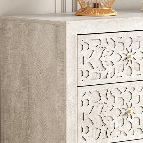 Galano Avaro 6 Drawer Dresser Wooden Bedroom Furniture Large Dresser with Drawer Organizer Laser Cut Design 45.35" D x 16.06" W x 31.73" H Dusty Grey Oak