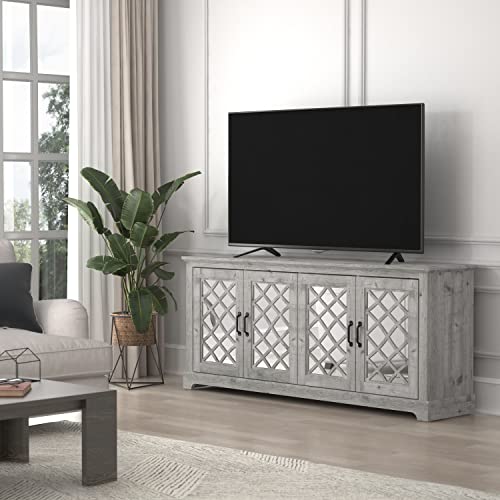 Galano Millicent TV Stand for 65-75 inch TV - Home Entertainment Center - Boho TV Stand - Living Room Furniture - Console with 4 Doors - Easy Assembly - Mexican Grey