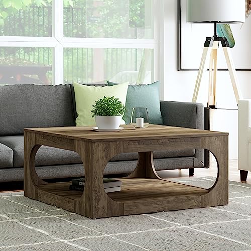 Galano Doyle Coffee Table for Living Room, Modern 2-Tier Rectangular Wooden Centre Cocktail Table with Open Shelf Storage and Oval-Shaped Frame, Knotty Oak