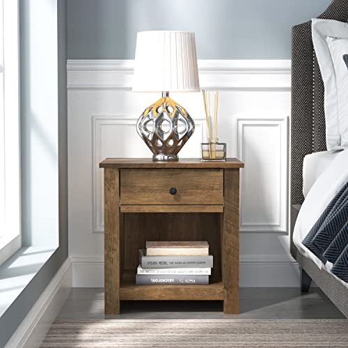 Genoa 1 Drawer Nightstand - Bedside Table Bedroom - Bedside Cabinet - Spacious Storage End Table - Sofa Side Table - Storage Cabinet Living Room Furniture - Knotty Oak - Galano Furniture