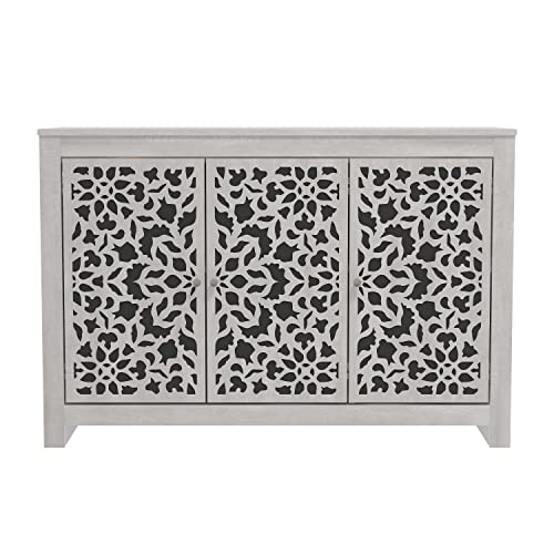 Galano Culbreath 3 Door Sideboard - Accent Cabinet - Modern Distressed Oak Finish - Entryway or Living Room - Easy Assembly - Acrylic Mirror Doors - Dusty Grey Oak