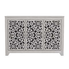 Galano Culbreath 3 Door Sideboard - Accent Cabinet - Modern Distressed Oak Finish - Entryway or Living Room - Easy Assembly - Acrylic Mirror Doors - Dusty Grey Oak