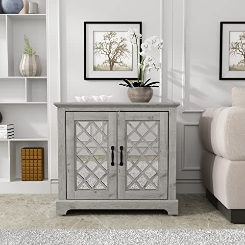 Galano Millicent 2 Door Sideboard - Buffets & Sideboards - Storage Cabinet - Buffet Cabinet - Accent Cabinet - Credenza for Living Room - Acrylic Mirror - Mexican Grey