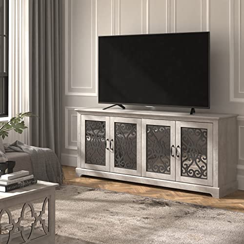 Galano Calidia 4 Door Wide TV Stand - Home Entertainment Center - Storage Wooden Cabinet - Living Room Furniture - Console with 4 Doors - Easy Assembly - Dusty Grey Oak