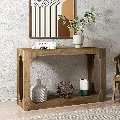 Galano Doyle Sofa Console Table - Bookshelf with Storage - Entryway Table - Living Room Tables - Living Room Furniture - Side Table - End Table - Easy Assembly - Knotty Oak