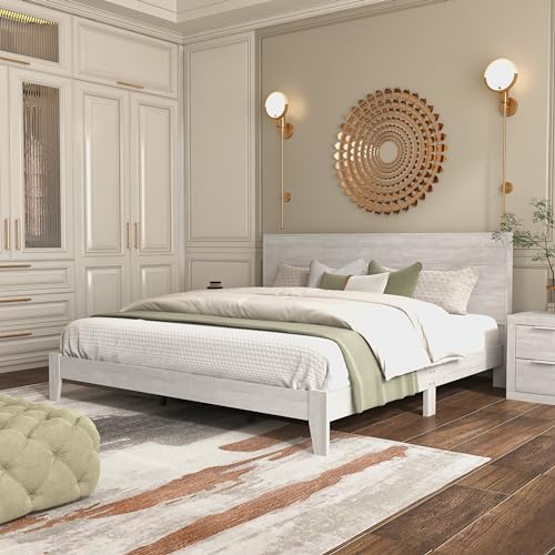 Galano Payne King Bed Frame and Headboard - King Size Bed - King Size Bed Frame - King Bed Frame and Headboard - No Box Spring Needed - Easy Assembly - Dusty Grey Oak