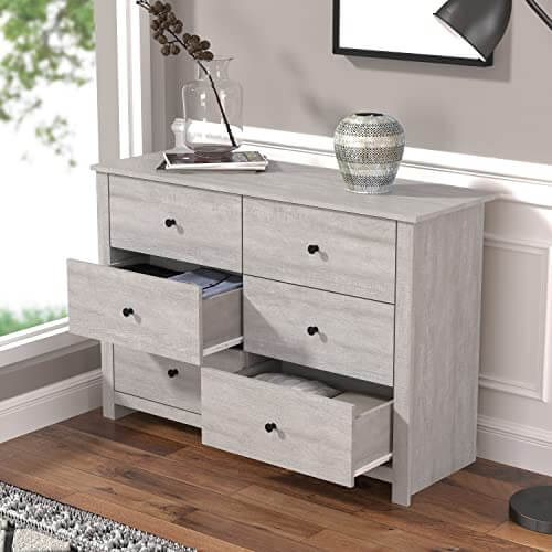 Galano - Genoa 6-Drawer Dresser - Chest of Drawers - Closet Organizers and Storage for Clothes - 16.5-Inch x 46.5-Inch x 31.5-Inch - Dusty Grey Oak - Galano Furniture