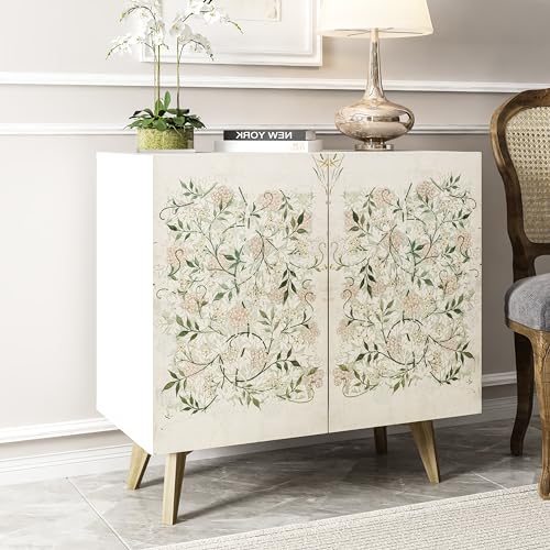 Galano Capson Fleur 2 Door Sideboard - Buffets & Sideboards - Storage Cabinet - Buffet Cabinet - Accent Cabinet - Credenza for Living Room - Printed Doors - White with Printing