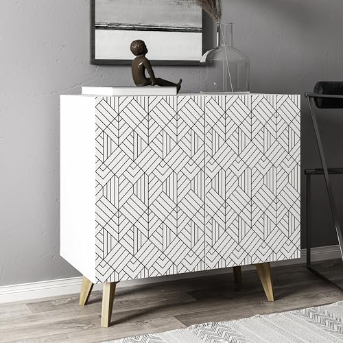 Galano Capson Mondrian 2 Door Sideboard - Buffets & Sideboards - Storage Cabinet - Buffet Cabinet - Accent Cabinet - Credenza for Living Room - Printed Doors - White with Printing