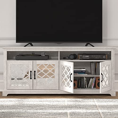 Galano Millicent 4 Door TV Cabinet - Home Entertainment Center - Boho TV Stand - Living Room Furniture - Console with 4 Doors - Easy Assembly - Dusty Grey Oak