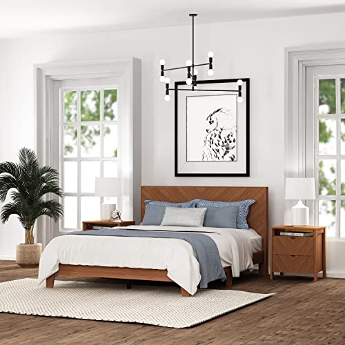 Galano Weiss Queen Bed Frame with Headboard - Bed Frame Queen Size - Queen Size Bed Frame - Wood Bed Frame - No Box Spring Needed - Strong Weight Capacity - Amber Walnut