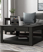 Galano Philia Coffee Table with Hidden Drawer - Coffee Table with Storage - Coffee Tables for Living Room - Dining Table - Storage Shelf - Easy Assembly - Rustic Black Oak