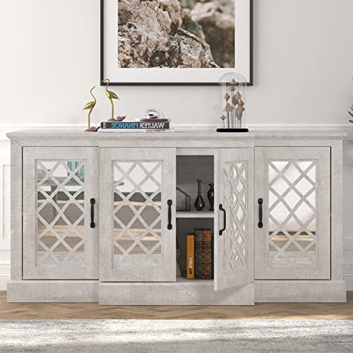 Galano Millicent Wide Accent Sideboard with Shelves - Accent Cabinet with Storage - Sideboard Cabinet for Living Room, Kitchen, Bedroom, Entryway - Easy Assembly - Dusty Grey Oak