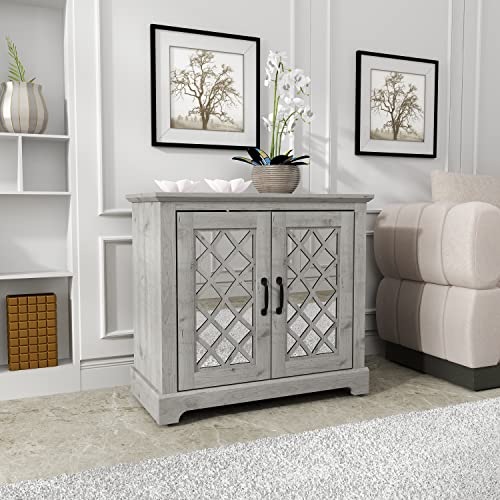 Galano Millicent 2 Door Sideboard - Buffets & Sideboards - Storage Cabinet - Buffet Cabinet - Accent Cabinet - Credenza for Living Room - Acrylic Mirror - Mexican Grey