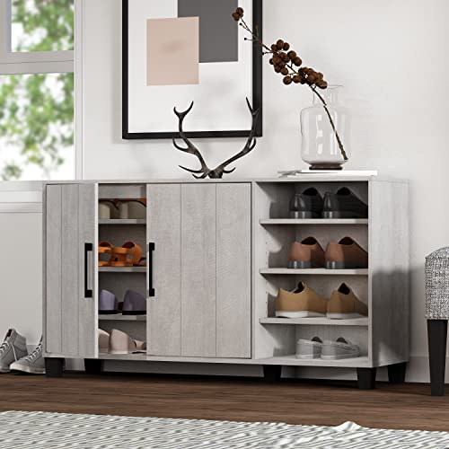 Galano 16 Pair Lucca 2 Door Shoe Storage Cabinet with Open Shelf and Doors – Shoe Rack - Shoe Storage Entryway – Shoe Organizer for Home and Office - Dusty Grey Oak - Galano Furniture