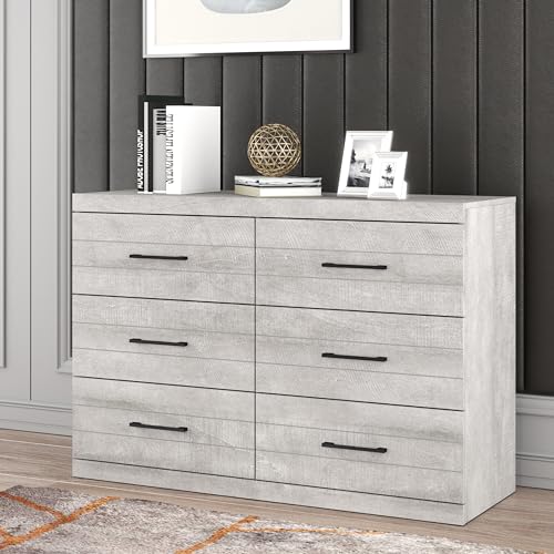 Galano Hamsper 6 Drawer Dresser Wide Dressers for Bedroom 6 Deep Drawers for Closet Organizer Tool-Less Ultra Fast Assembly with Interlock Drawer Feature Dusty Grey Oak